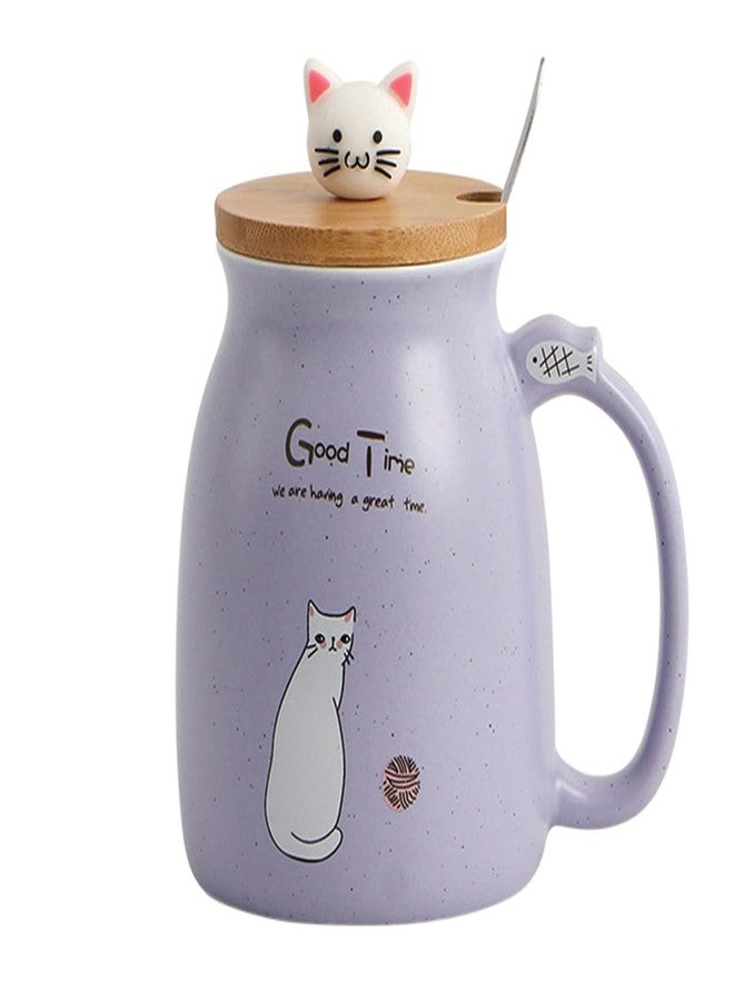 Spooky Creative Starry Sky Ceramic Mug - Cute 3D Cat Design with Lid & Spoon, Perfect for Office, Breakfast, & Gifts - Available in Purple - 420ml - Image 1
